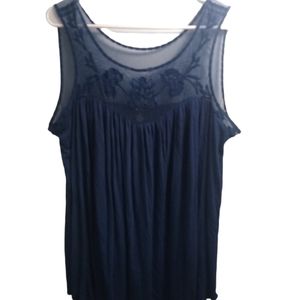 Torrid Dark Blue Mesh and Embroidered Tank Top Size 2X